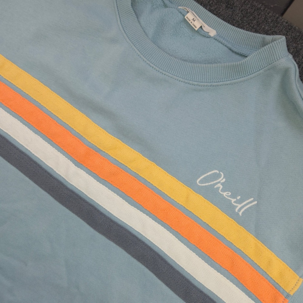 O'Neill Sweatshirt Womens M Blue Cotton Blend Striped Relaxed Beachy Pullover